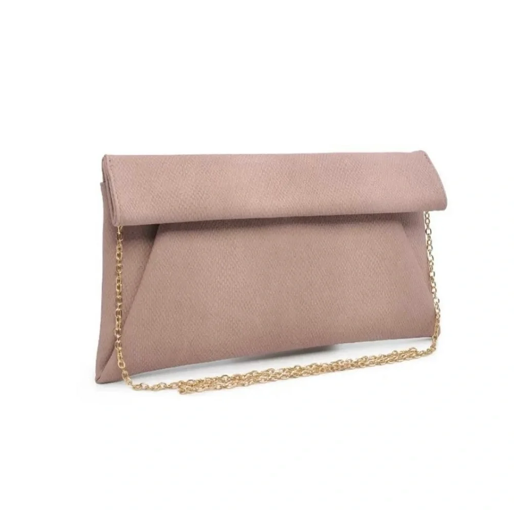 Elegant Blush Pink Clutch with Gold Chain
